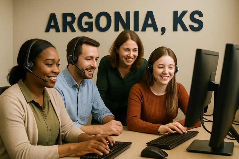 Assist One call center team working together in Argonia, KS